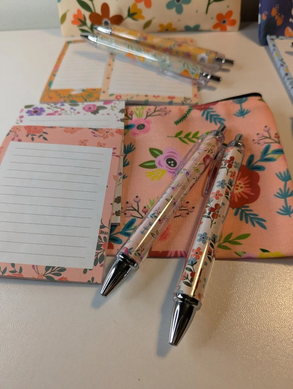 Floral Stationery Set - Pencil Case, Notepad & Matching Pens Bundle